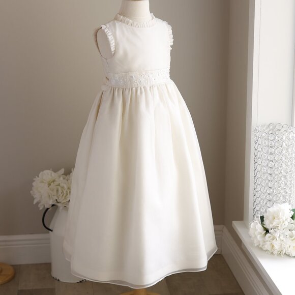 Ivory Silk Organdy & Cotton Linen Dress Flower Girl Special Occasion Size 6x/7 - Picture 2 of 7